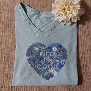 LIFE IS GOOD blue heart t-shirt L